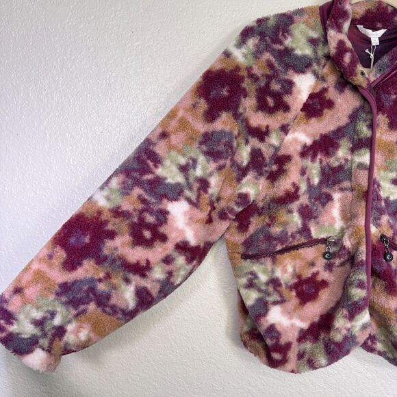 Calme Jacket Womens Small Fleece Bomber Watercolor Floral Boho Cosmic Lined Coat - Picture 9 of 12